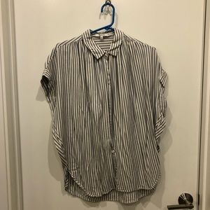 Navy and white striped Madewell central shirt
